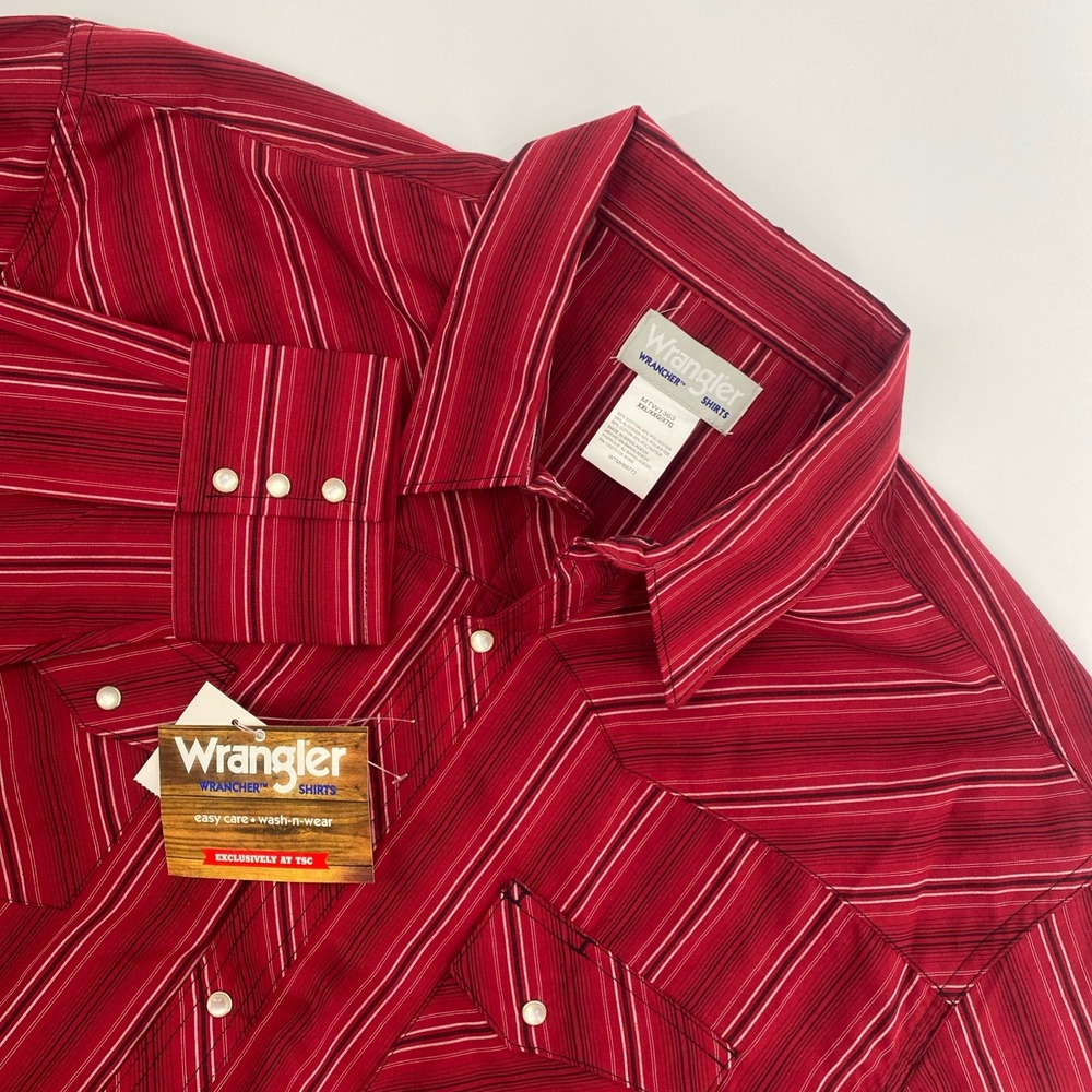 NEW Wrangler Wrancher Shirt Mens XXL Red Striped Western Pearl Snap Ranch Cowboy